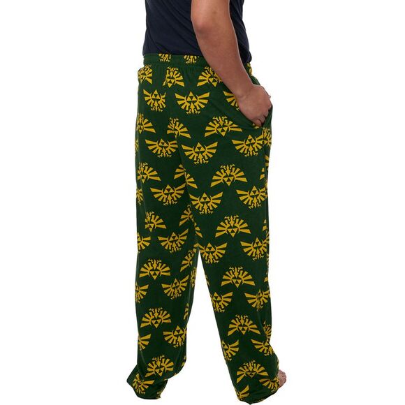 New Men's Legend of Zelda Pajama Pants Lounge Wear Hyrule Triforce Green - Picture 5 of 7